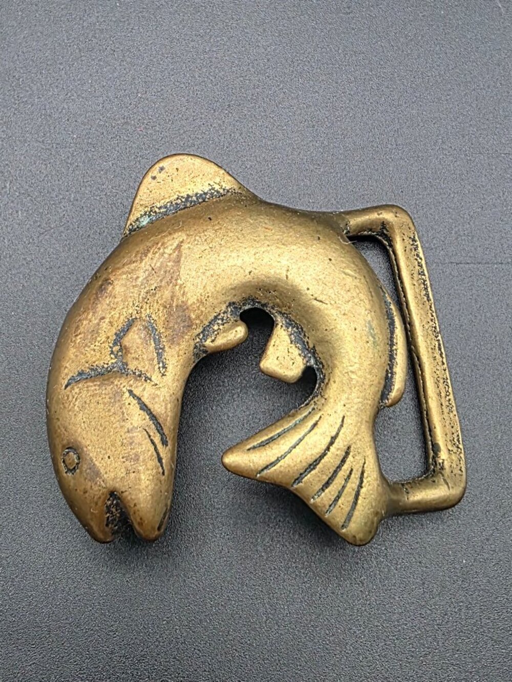 Solid Brass Jumping Fish Trout Belt Buckle Open Back Cast Vintage 1970s